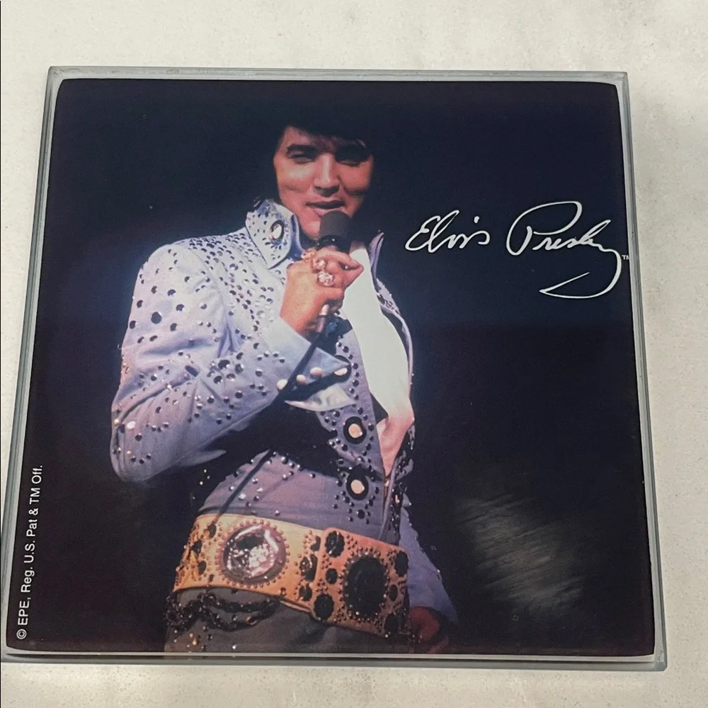 Elvis Presley Glass Coaster Collection ~ Set of 4 different images 4 x 4”